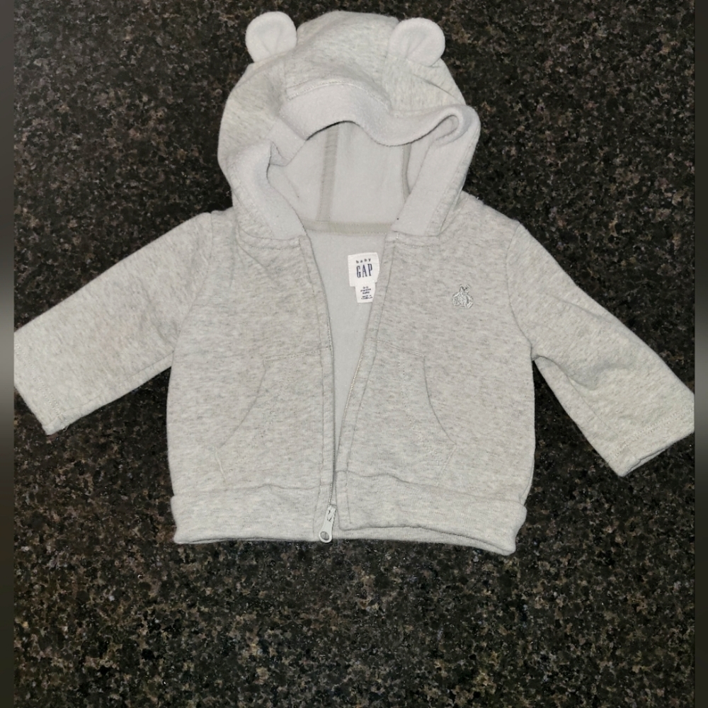 Baby Gap zip up gray hoodie size 0-3mths